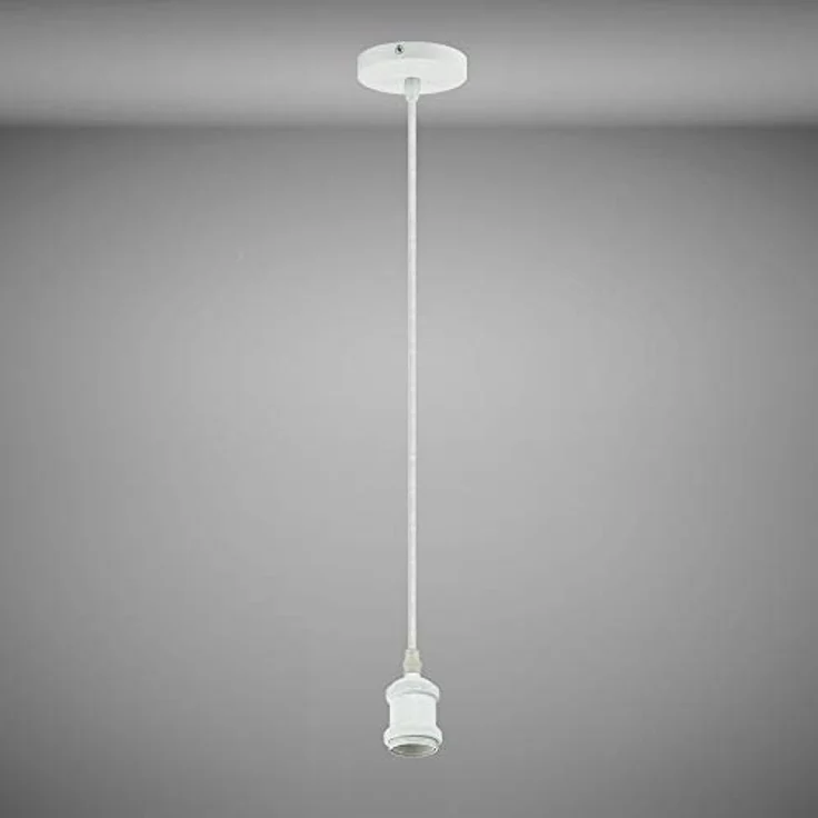 TRANGO Pendelleuchte, 9000W moderne E27 Lampenaufhängung *JACOB* Hängeleuchte I Hängelampe I Deckenbeleuchtung I Lampenfassung I Lampen-Aufhängung in Weiß, inkl. Schraubring & ca. 110cm Textilkabel, industriell Pendellampe – Bild 2
