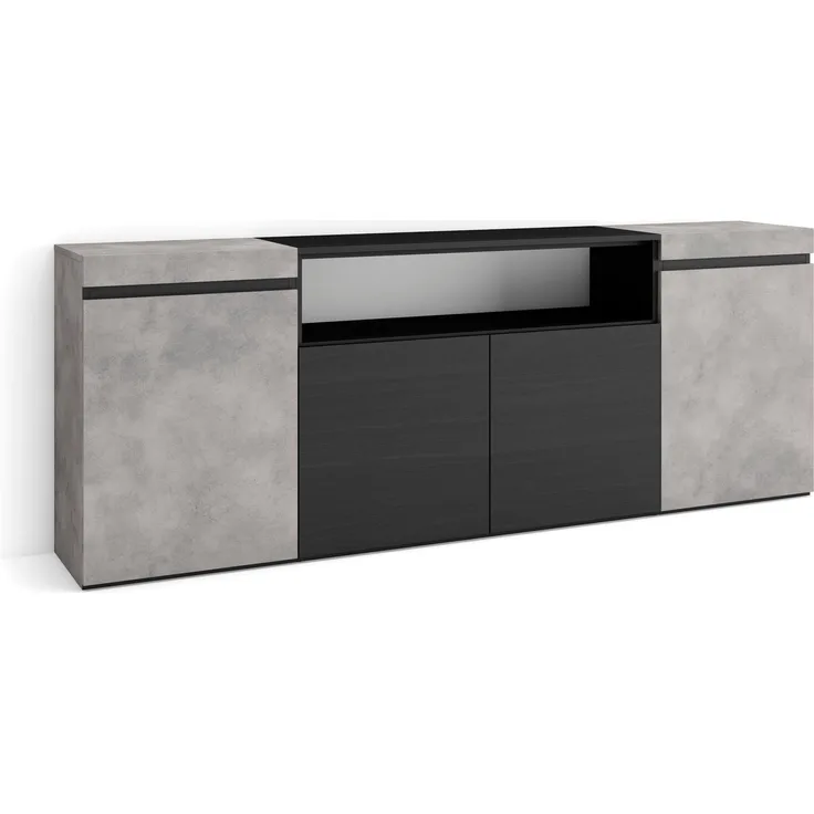 Skraut Home | Sideboard, Highboard | Kommode, Komodenschrank | 200 x 75 x 35 cm | 4 Türen | Wohnzimmer, Küche | Moderner Stil | Zement