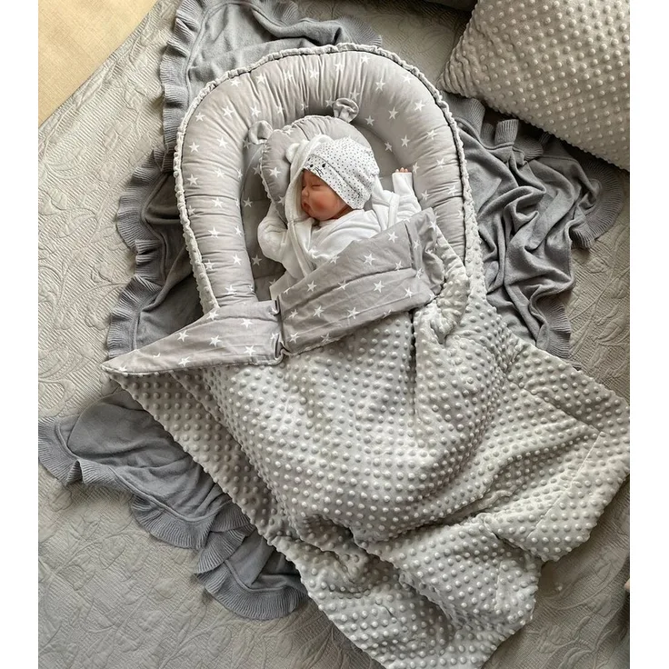 Loolay Bettnestchen MINKY/ Baumwolle BABYNEST Babykokon Geschenk Babyausstattung SETS, (MUSTER: Sterne GRAU/ MINKY Grau, SOLO oder im SETS, 3-tlg, PREMIUM BABYGESCHENK Neugeborene Nestchen, Babynestchen, Reisebett), LOOLAY® - 100% Europäische Stoffe un...
