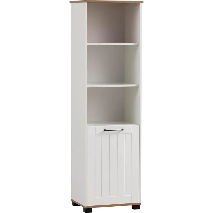 Schildmeyer Hochschrank, Holzwerkstoff, matt weiß/Eiche Landhaus Dekor, 52,3 x 41 x 177,4 cm