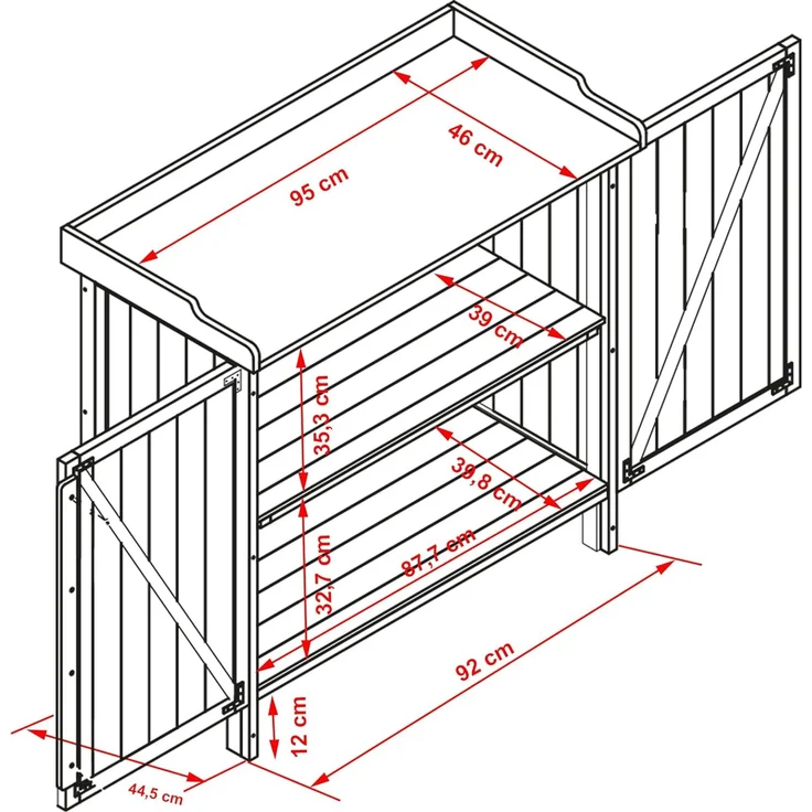 Habau Gartenschrank Lino mit integriertem Pflanztisch, grau, 98 x 48 x 95 cm – Bild 8