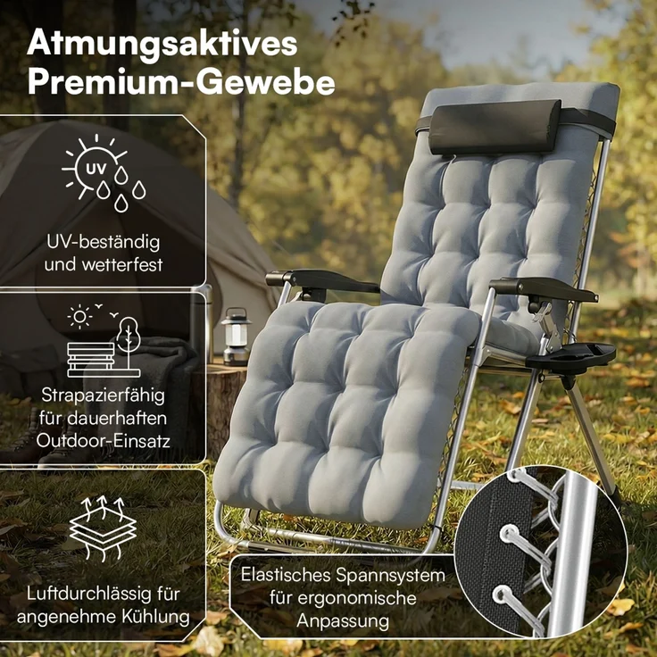 STEELSØN 'Lysira' Liegestuhl, klappbar & wetterfest, grau/silber, Sonnenliege mit extra dicker Polsterauflage, verstellbarer Gartenstuhl, bis 200 kg belastbar, 2er Set – Bild 2