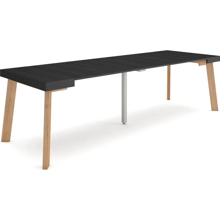 Skraut Home | Ausziehbarertisch | Multifunktionaler ausziehbarer | 260 | Für 12 Gäste | Hölzerne Beine | Moderner Stil | Schwarz