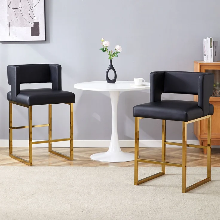 2 Sätze schwarze Barstühle im nordischen Stil, quadratisches Design, goldene Metallbeine, leichtes und bequemes Set. Erfüllen Sie Ihre vielfältigen Produktbedürfnisse.--Schwarz + Gold--91.4x53.3x48cm--YOUDENOVA – Bild 10