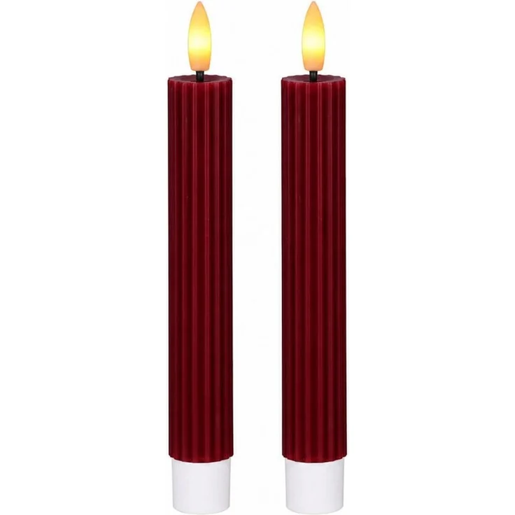 dasmöbelwerk LED-Kerze LED-Stabkerzen 2er Set Ø2,2x15,5 cm Dinnerkerze Riffel Timer Dunkelrot, Leuchtmittel nicht enthalten – Bild 1