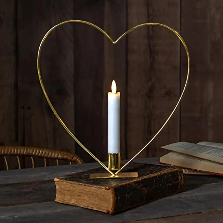 LED Dekoleuchte Flamme Heart Herz gold Timer H 28cm warmweiß – Bild 3