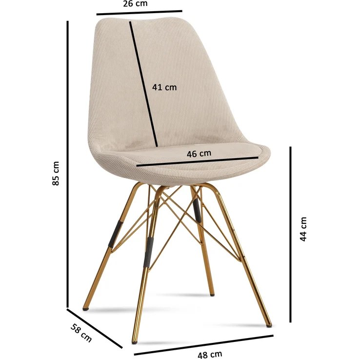 Esszimmerstuhl 2er Set Cara Cord Beige Goldbeine Skandinavisches Design – Bild 4