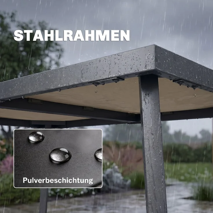 Outdoor-Tisch für 6 Personen, Holzoptik, Metallrahmen, wetterfest, 145 x 85 x 72 cm, grau--Grau--72x85x145cm--YOUDENOVA – Bild 7