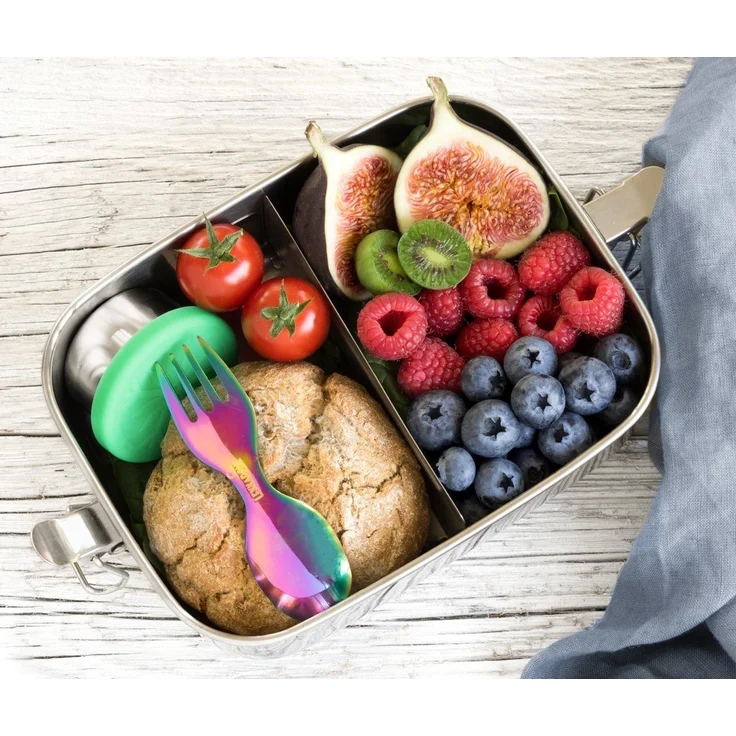 LEKKABOX Campinglöffel Mini Edelstahl Göffel, 10cm - Gabel Löffel Spork klein Kinder Brotdose, Extra klein, nur 10 cm lang – passt in jede Brotdose – Bild 3