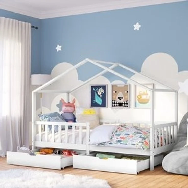 Bellabino Kinderbett Bia mit Rausfallschutz & Lattenrost (weiß, mit zwei Schubladen), Kinderbett aus Kiefernholz, verfügbar in 80x160/90/120/140x200 cm – Bild 6