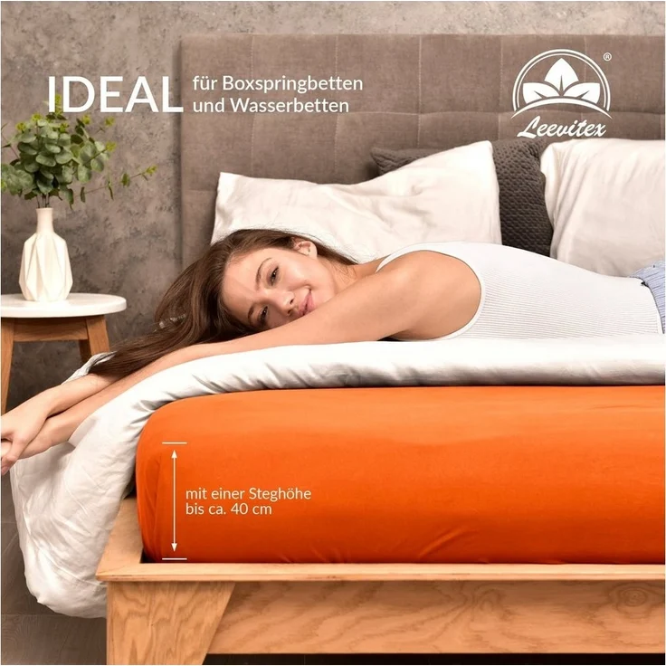 leevitex® Spannbettlaken für Boxspringbetten & Wasserbetten - Spannbetttuch 170 g/m², Gummizug: rundum, 100% Mako-Baumwolle, sehr robust, 180x200 – 200x220 cm + 40 cm Steg – Bild 3
