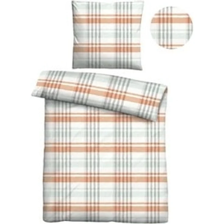 Traumhaft schlafen - Castell - Markenbettwäsche Baumwoll Seersucker Bettwäsche 0020373 KARO, nektarine, 1x 135x200 cm + 1x 80x80 cm – Bild 6