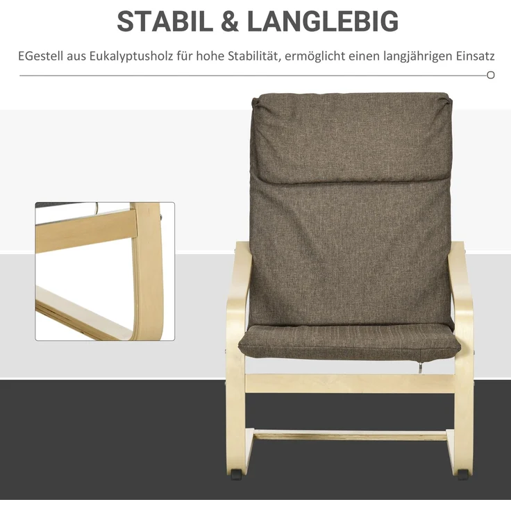 Sessel mit Kopfstütze und Armlehnen, Bezug in Leinenoptik, Holzgestell, Braun + Natur--Braun--98x79x65cm--YOUDENOVA – Bild 7