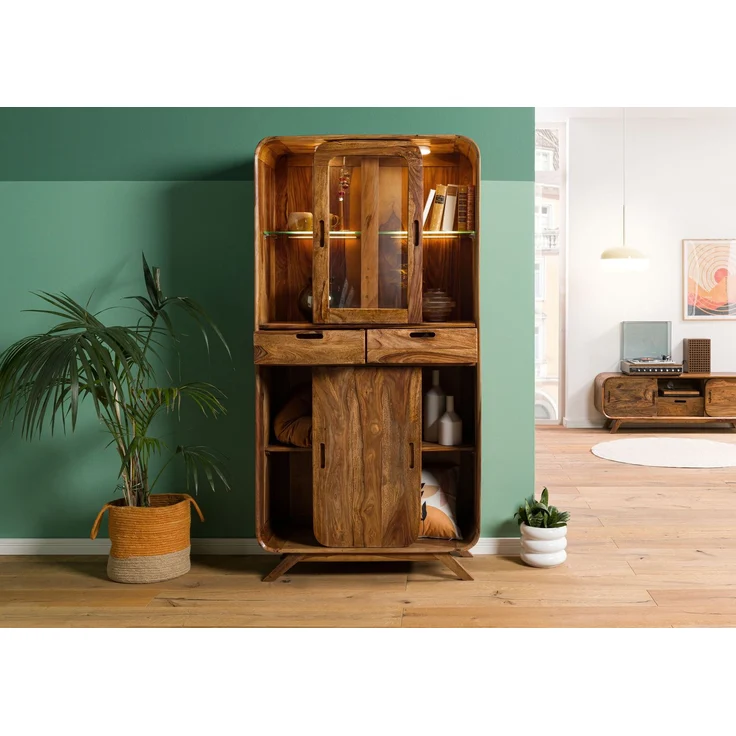 Vitrine Sheesham 90x40x180 hellbraun lackiert MAILAND #115 – Bild 3
