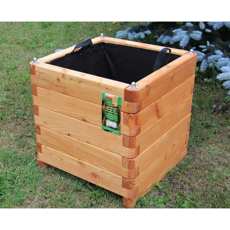 Hochbeet 50 x 50 x 50 cm aus Lärche geschraubt mit Vlies, gerundeten Ecken und Griffen
