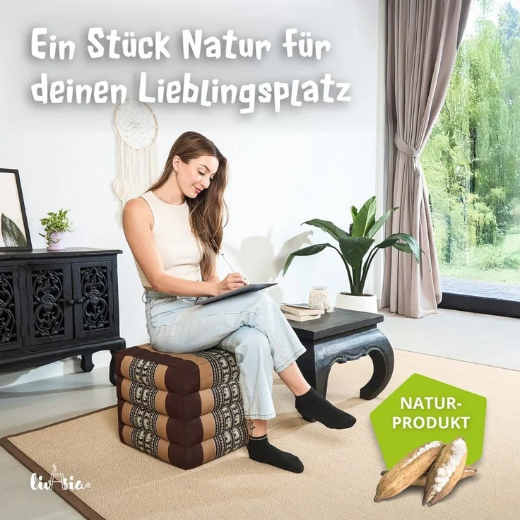 livasia Polsterhocker Würfelkissen - 40 x 40 x 40 cm - Sitzwürfel, Kapok, vegan, handgefertigt – Bild 1