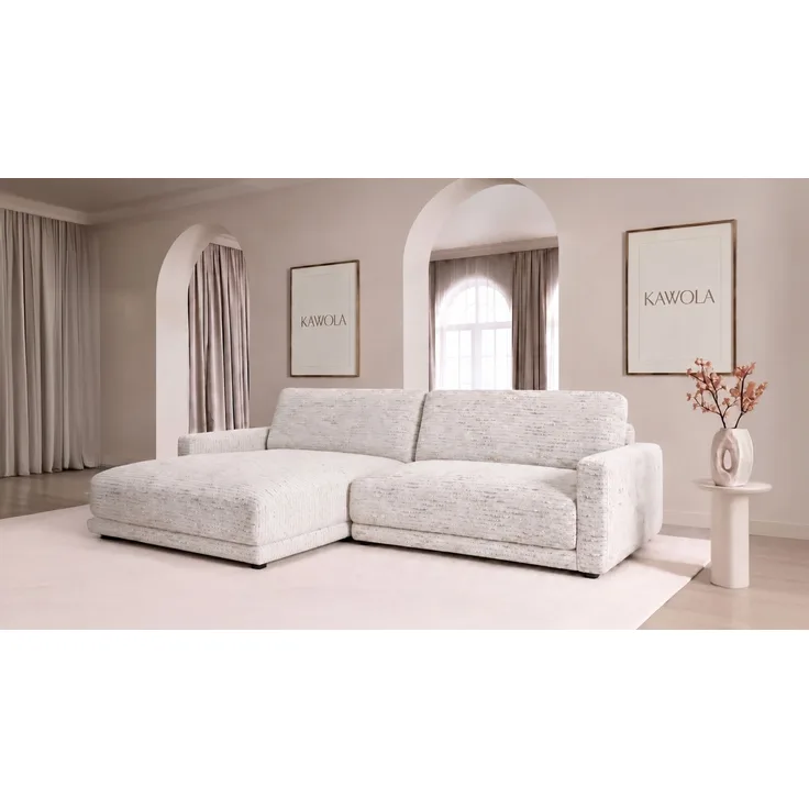 KAWOLA Sofa MARLIN Ecksofa Stoff cremeweiß Longchair links 80 x 168 x 262 cm