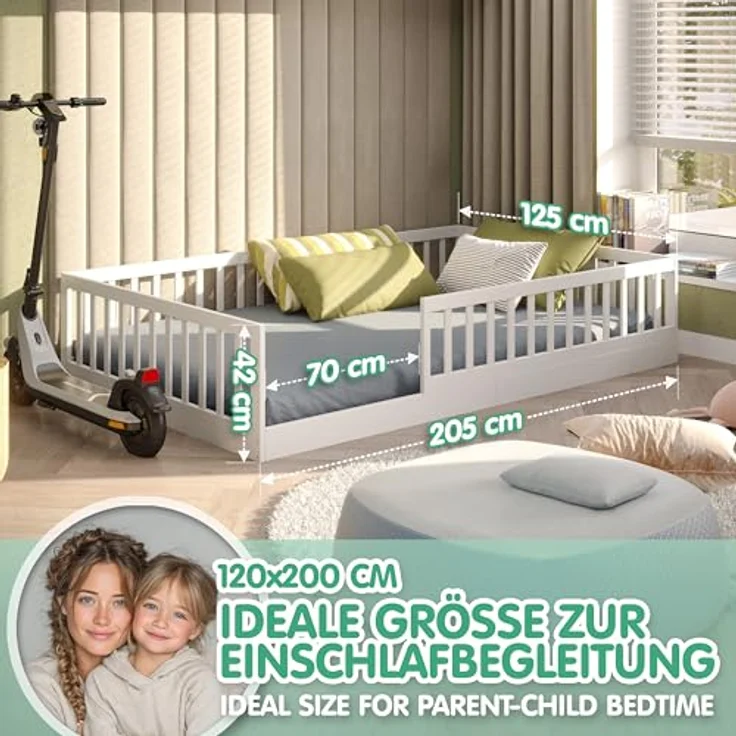 CADANI Kinderbett CADANI Timi Kinderbett Montessori Bodenbett (abnehmbarer Rausfallschutz), integrierter Lattenrost – Bild 6