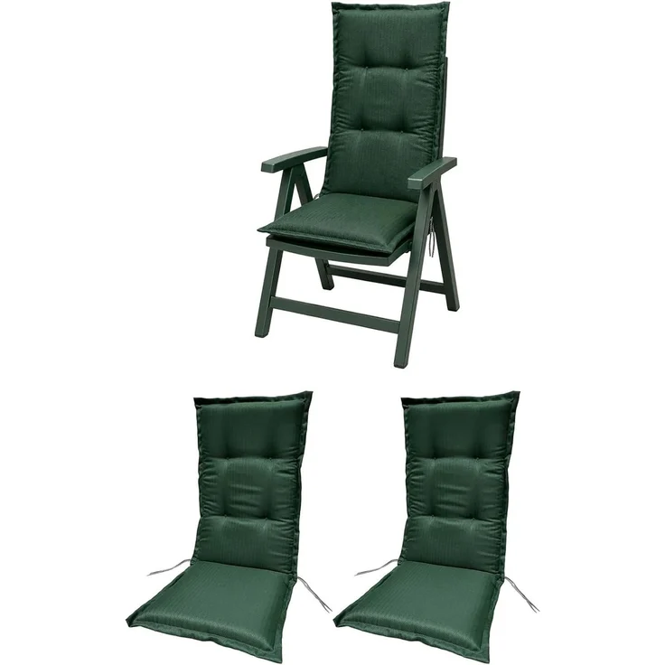 BURI 2x Auflagen Set Hochlehner für Gartenstühle 120x48x7cm Sesselauflagen Polster UV Lichtecht - Gartenstuhlauflagen Stuhlkissen mit Dicker Schaumstoff Füllung (Dunkelgrün) – Bild 1