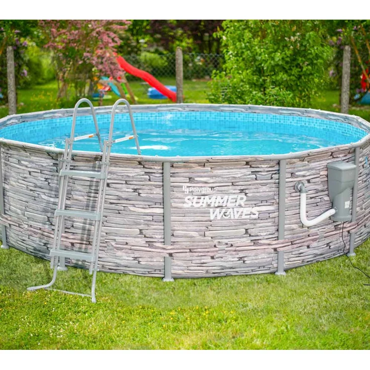 Summer Waves 'Elite' Frame Pool, Komplettset mit exklusivem Zubehör, Steinoptik mit Mosaikmuster, Ø 427x107 cm – Bild 2