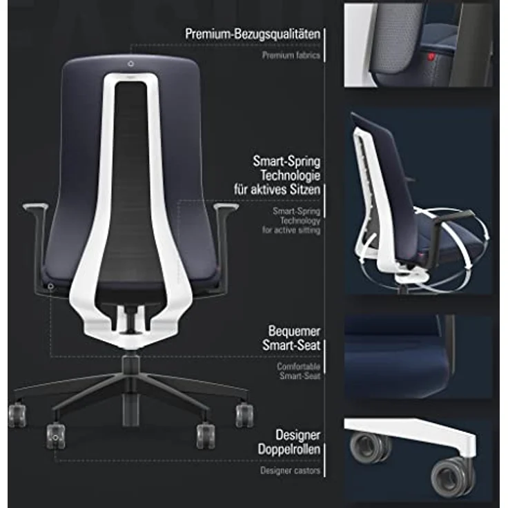 Interstuhl Pure Fashion Edition – Der Bürostuhl passt Sich an Gewicht und Bewegung des Nutzers an – ausgestattet mit der nachgewiesen ergonomischen Smart-Spring Technologie (Blau/Blau) – Bild 5