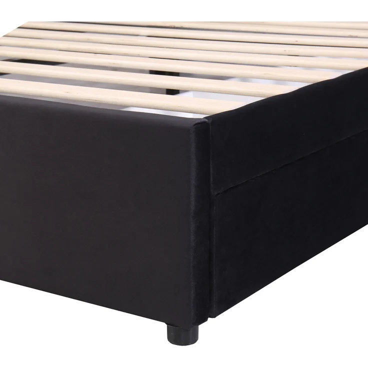 Polsterbett 140×200 cm aus Samt-Stoff mit Lattenrost und zweißSchubladen, schwarz – Bild 9