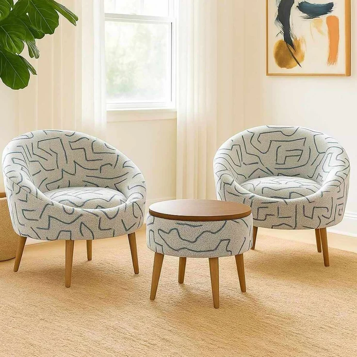 Hanah Home Elegantes Ohrensessel- und Couchtisch-Set (3-teilig), Dunkelblau & Weiß, 100% melaminbeschichtet, perfekt für modernes Wohnen – Bild 1