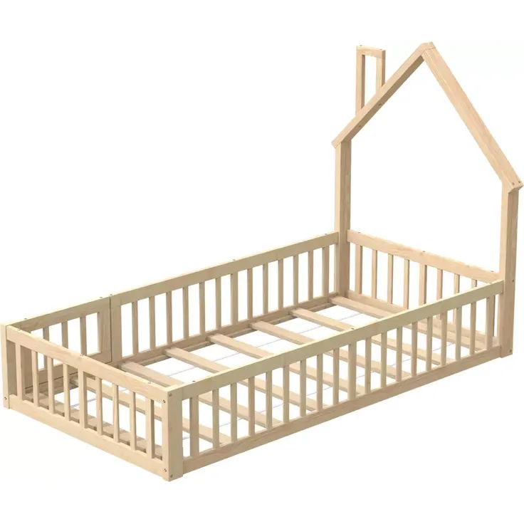 Hausbett mit Lattenrost und Rausfallschutz, 90x200 cm, Kinderbett, Jugendbett, Kiefer – Bild 6