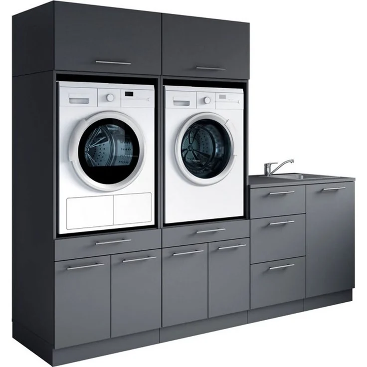Laundreezy Mehrzweckschrank-Set Laundreezy, 6-tlg. Mehrzweckschrank-Set B/H/T 236/200/68 cm, (6-St), Breite 236 cm, Soft-Close-Funktion, höhenverstellbare Füße – Bild 4