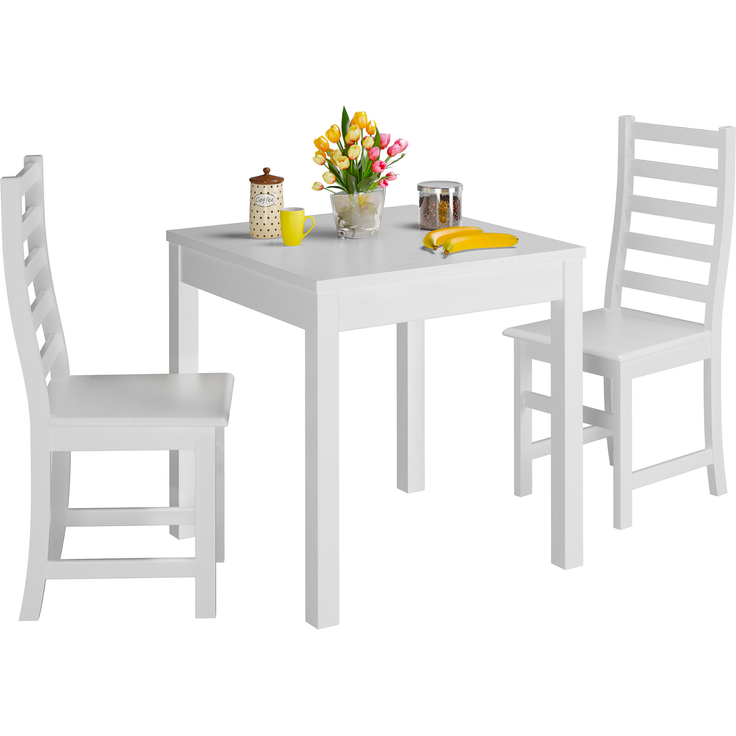Moderne weiße Essgruppe mit Tisch und 2 Stühle Kiefer Massivholz 90.70-50 A W Set 21 – Bild 3