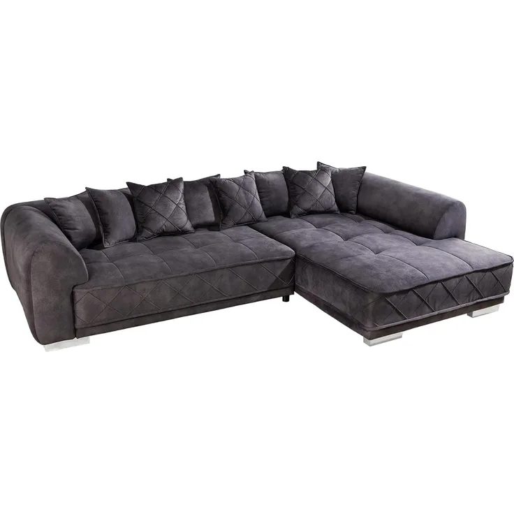 riess-ambiente Ecksofa DECADENCIA 320cm dunkelgrau · XXL Couch aus Samt inkl. 8 Kissen, Einzelartikel 1 Teile, Big-Sofa in L-Form · Ottomane beidseitig montierbar · Modern Design