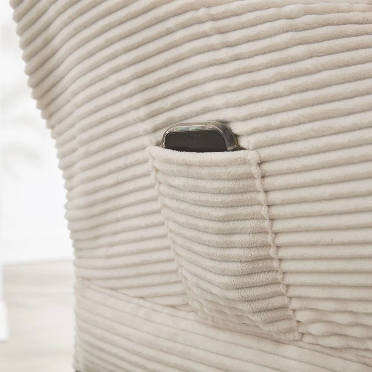 Flieks Loungesessel mit Hocker, ergonomischer Ohrensessel mit Stahlrahmen, weicher Cordstoff, Seitentasche, Beige – Bild 6