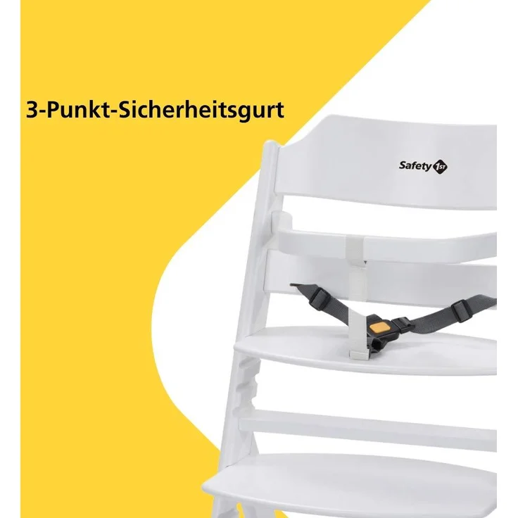 Safety 1st 'Timba' Treppenhochstuhl, weiß, 4-fach höhenverstellbar, mit Sicherheitsbügel, Gurt und Essbrett, Buche massiv – Bild 2