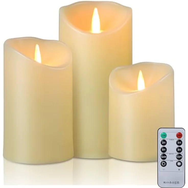 EXTSUD LED Kerzen LED Flackernde Flammenlose Kerze bewegte Flamme Kerzen mit Fernbedienung 3er Kerzen mit 24 Stunden Timerfunktion Battery Candle Moving Flame Schlafzimmer Valentinstag Deko – Bild 1