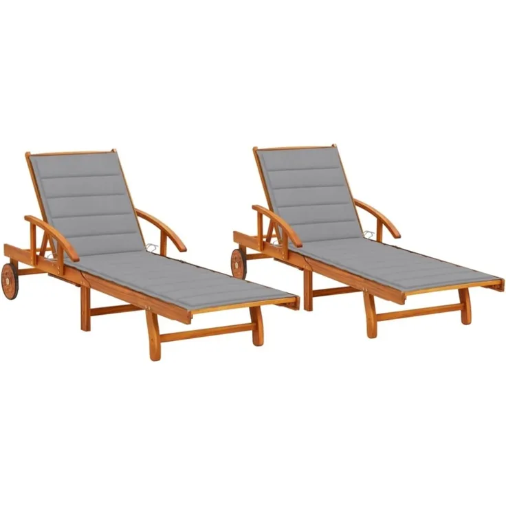 vidaXL Sonnenliegen 2 Stk. mit Auflagen Massivholz Akazie 3077331