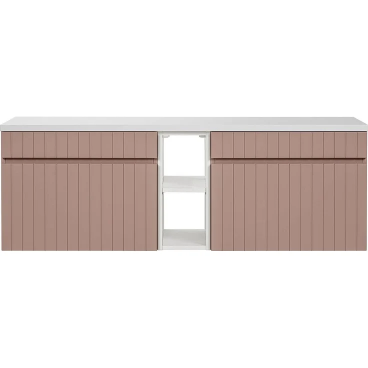 Vente-unique - Hängender Waschtischunterschrank gerillt mit Fächern – Rosa – B140 cm – SATARA – Bild 4
