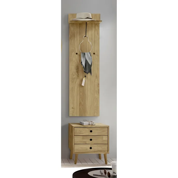 Garderoben-Set >Anacortes< (2-teilig) Paneel + Kommode, in Eiche - 42x180x35 (BxHxT)