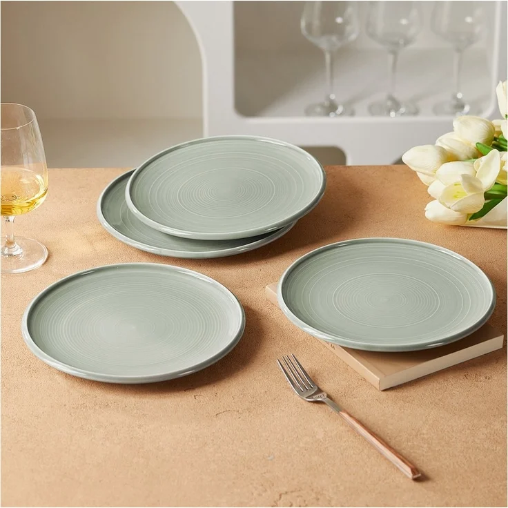 JIWOO Speiseteller 4er Ø21,8cm, Frühstücksteller Pastateller Teller Brotteller Plate, (4 St), Hochwertiges Tellerset Grau Mikrowellenofen Spülmaschine Ø 21,8cm – Bild 2