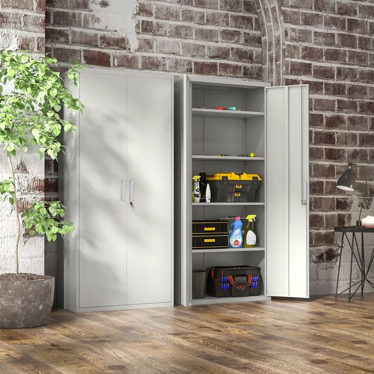 Aktenschrank, Büroschrank, 5 Regale, Metall, 80B x 40T x 180H cm, Weiß--Weiß--180x40x80cm--YOUDENOVA – Bild 9