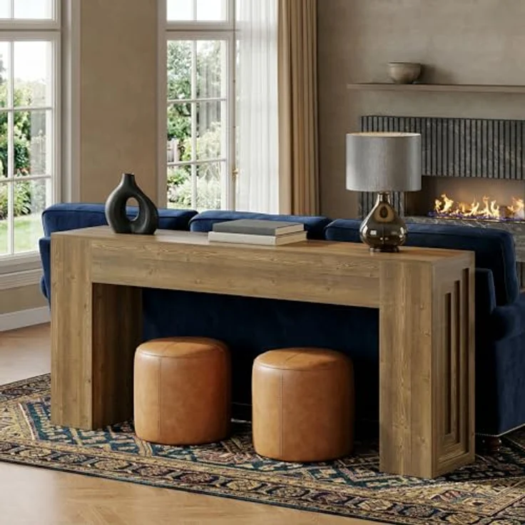 LITTLE TREE Konsolentisch 160 cm, Landhaus Sofatisch mit holzoptik, Schmaler Flurtisch in Braun für Wohnzimmer & Eingangsbereich, Stabile Ablage, Einfacher Aufbau – Bild 5