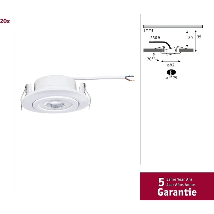 Paulmann 99997 LED Einbauleuchten 20er-Set schwenkbar 3000K Weiß – Bild 5