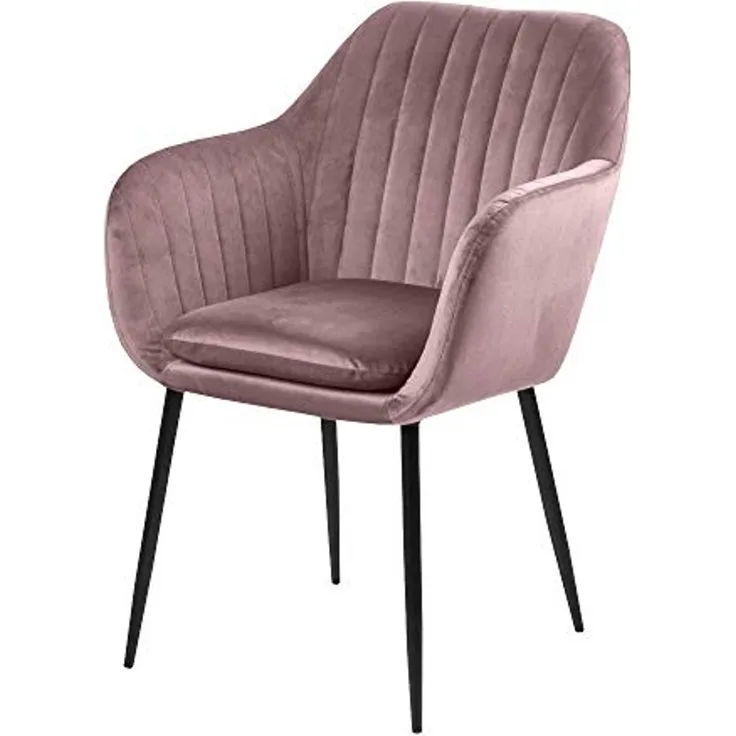 Selsey Emilia Velvet – Esszimmerstuhl Polsterstuhl Armlehne Schwarze Metallbeine Velours-Bezug in Rosa