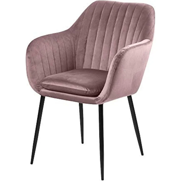 Selsey Emilia Velvet – Esszimmerstuhl Polsterstuhl Armlehne Schwarze Metallbeine Velours-Bezug in Rosa – Bild 1