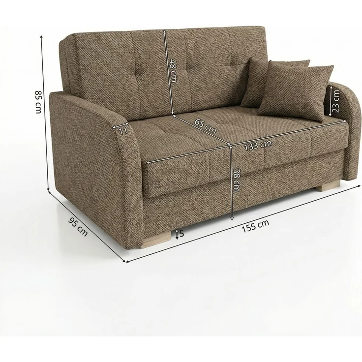 Wohnero24 Schlafsofa POLINA 3 155x95 cm 133x195 cm mit Bettkasten 3 Sitzer Sofa mit Schlaffunktion ausziehbar großes Schlafsofa für Wohnzimmer - Braun – Bild 4