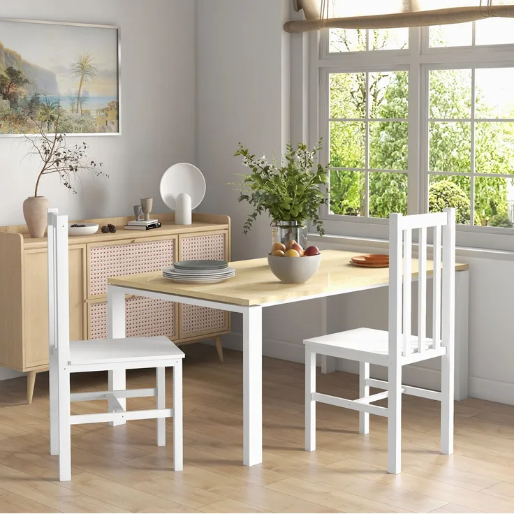 Esszimmerstühle 2er-Set 47,5 x 38,5 x 99 cm aus Kiefernholz – weiß, mit Rückenlehne