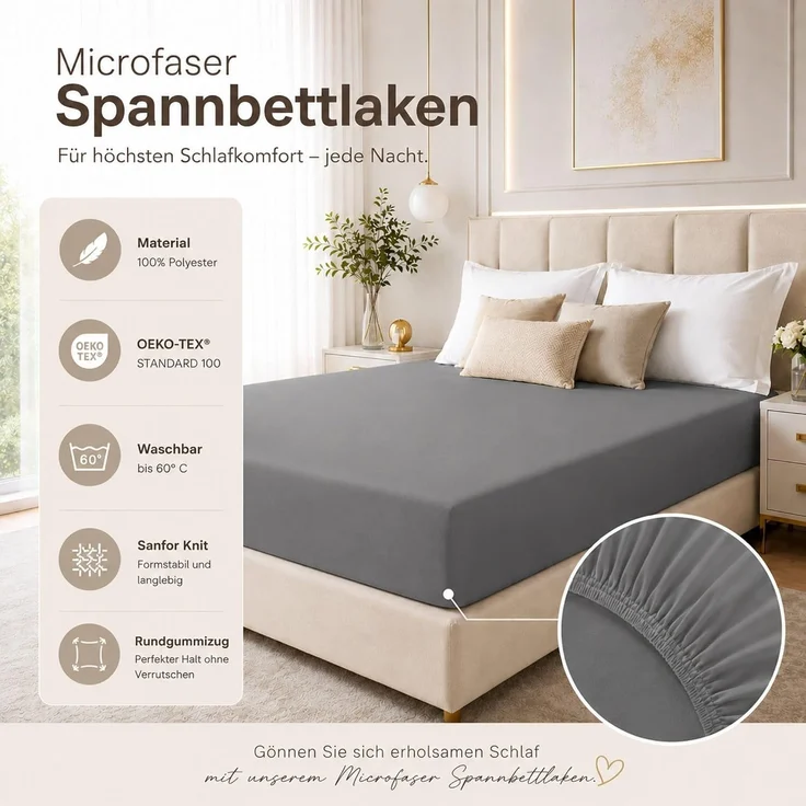 Microfaser Spannbettlaken - Spannbetttuch 120x200 cm – Atmungsaktiv, Knitterfrei & Pflegeleicht – OEKO-TEX Bettlaken mit Rundumgummi - Anthrazit – Bild 3