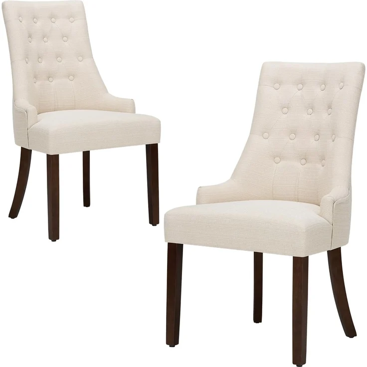 COLAMY Getuftete gepolsterte Esszimmerstühle, 2er-Set, Stoff, Beistellstuhl, Esszimmerstuhl, Akzent, Wohnzimmerstuhl für Zuhause, Küche, Restaurant – Beige