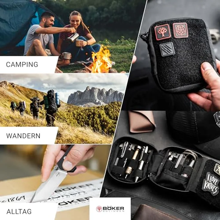 Böker SOLINGEN® Hamburger Pouch, EDC Messertasche schwarz, abschließbar aus Cordura, für Klappmesser & Zubehör, 42A konform mit Reißverschluss & Klett – Bild 2