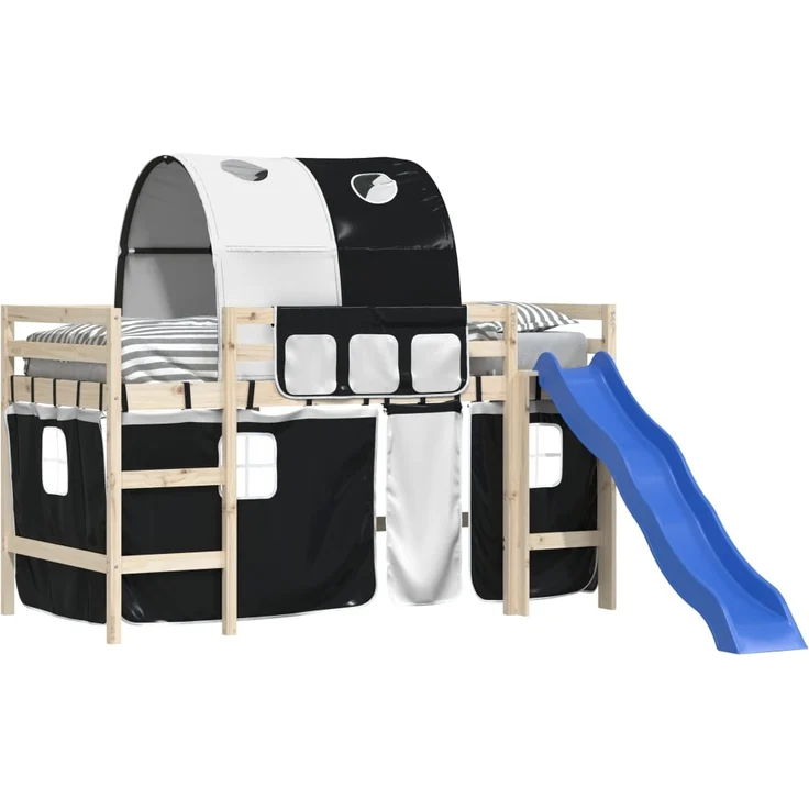vidaXL Vorhänge für Hochbett mit Tunnel Weiß und Schwarz Polyester 835916 – Bild 3
