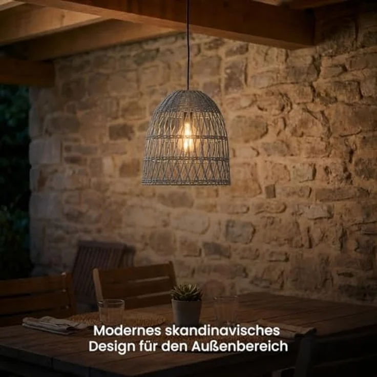 STAR TRADING Lampenschirm Lampenschirm Rattanstil KNUTE wetterfest Kunststoff grau D: 30cm – Bild 2